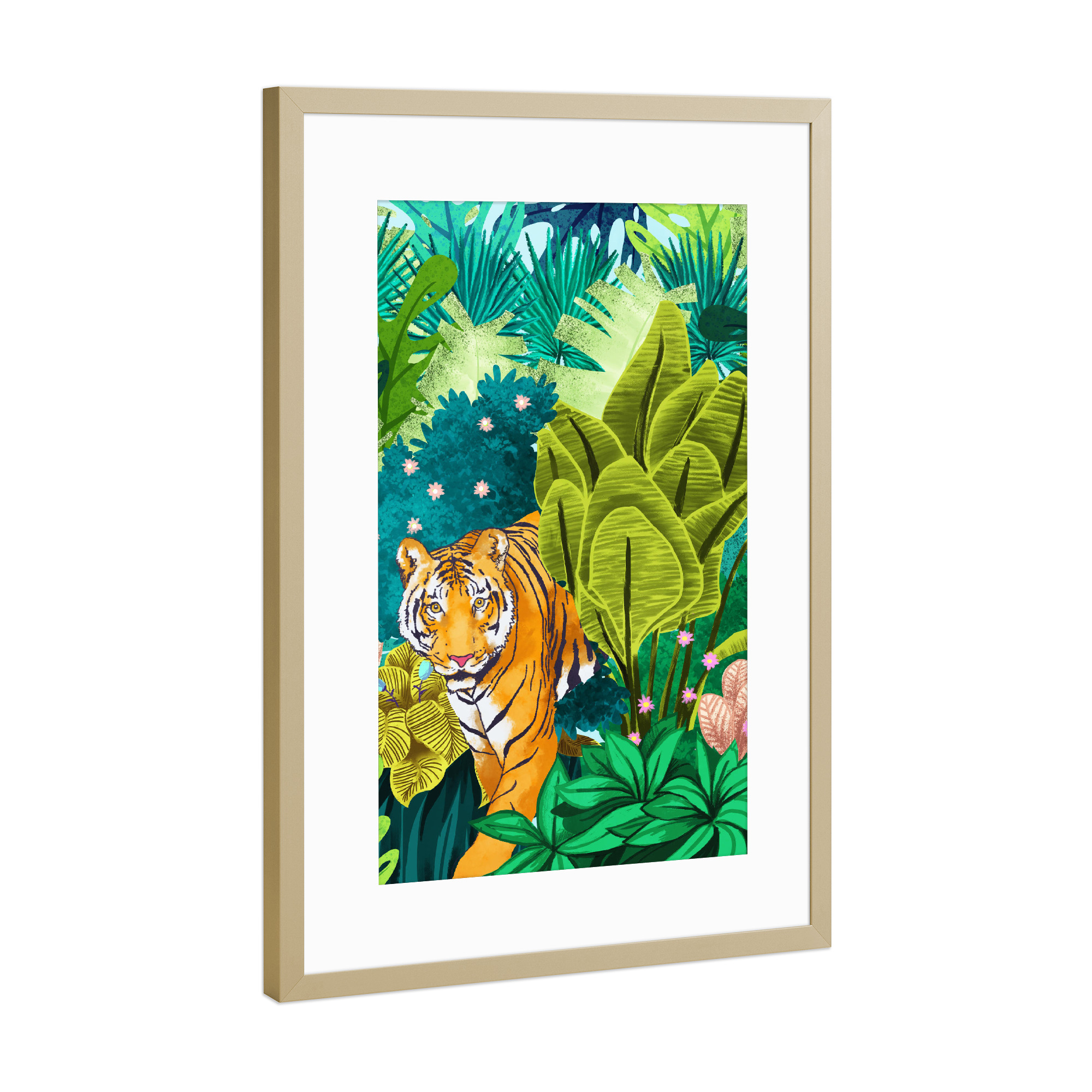Poster mit Rahmen Gold "Jungle Tiger" artboxONE - Floral,Tiere - Dschungel,Jungle,Tiger