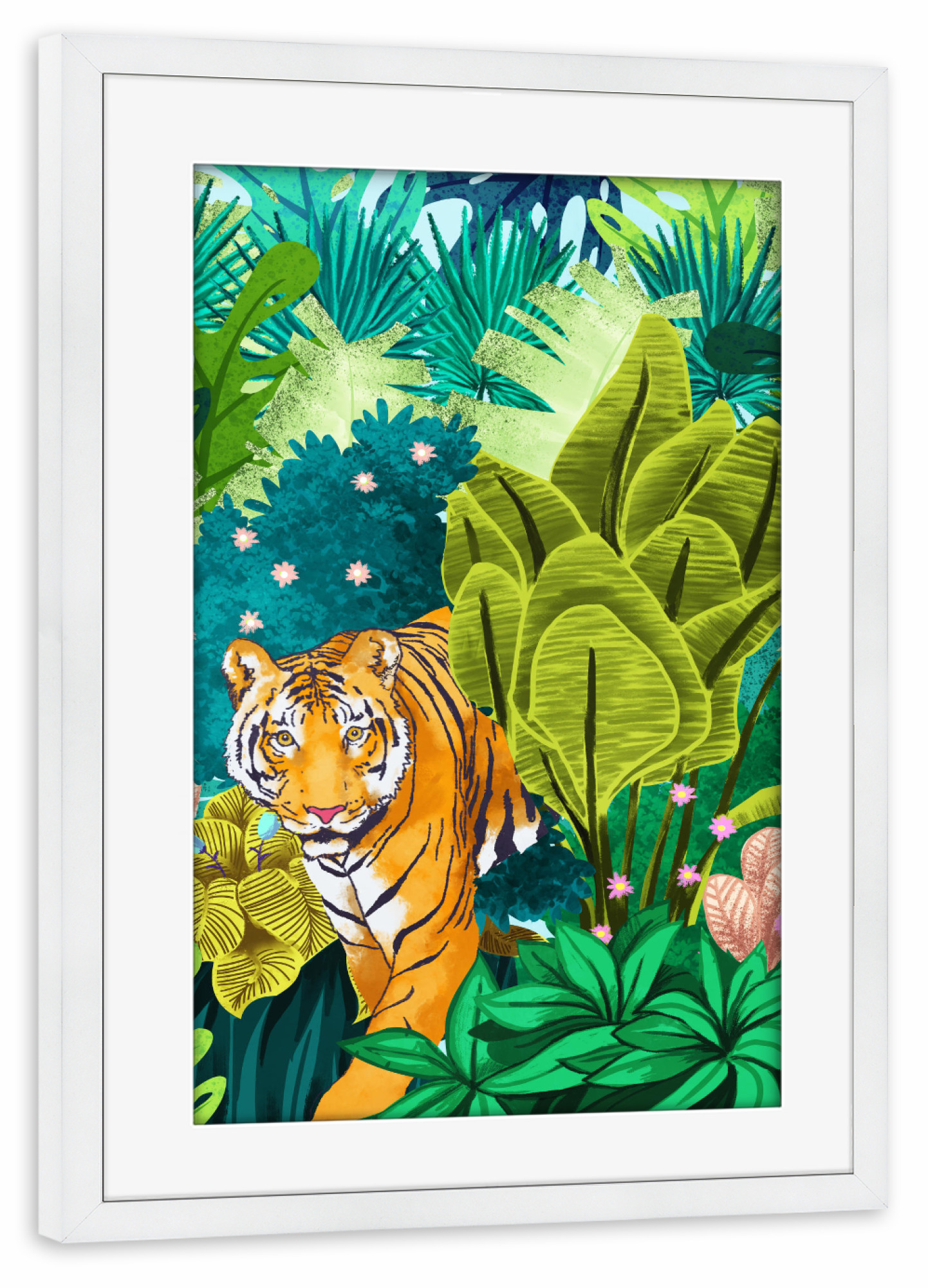 Poster mit Rahmen weiß "Jungle Tiger" artboxONE - Floral,Tiere - Dschungel,Jungle,Tiger