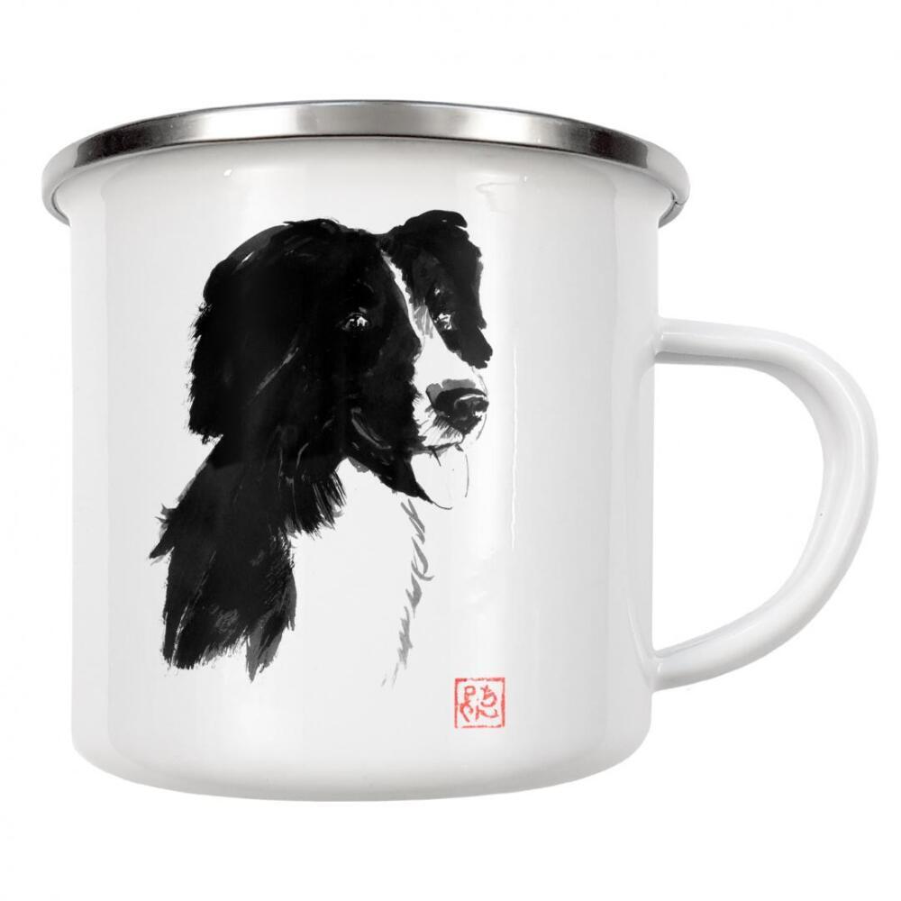 Emaille Tasse "Chien Noir" artboxONE - Tiere,Schwarzweiß - Hund,Sumie,Japan