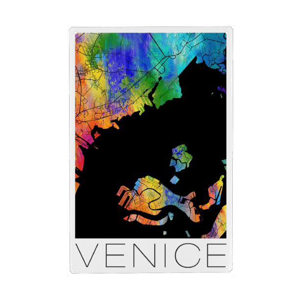 Metall Poster "Retro Map of Venice Italy" artboxONE - Städte,Städte / Venedig,Kartografie - Retro,Map,Venice,Italy,Italien - Blechschild