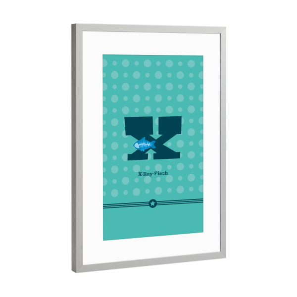 Poster mit Rahmen Silber "X wie X-Ray-Fisch" artboxONE - Für Kinder,Buchstaben,Buchstaben / X