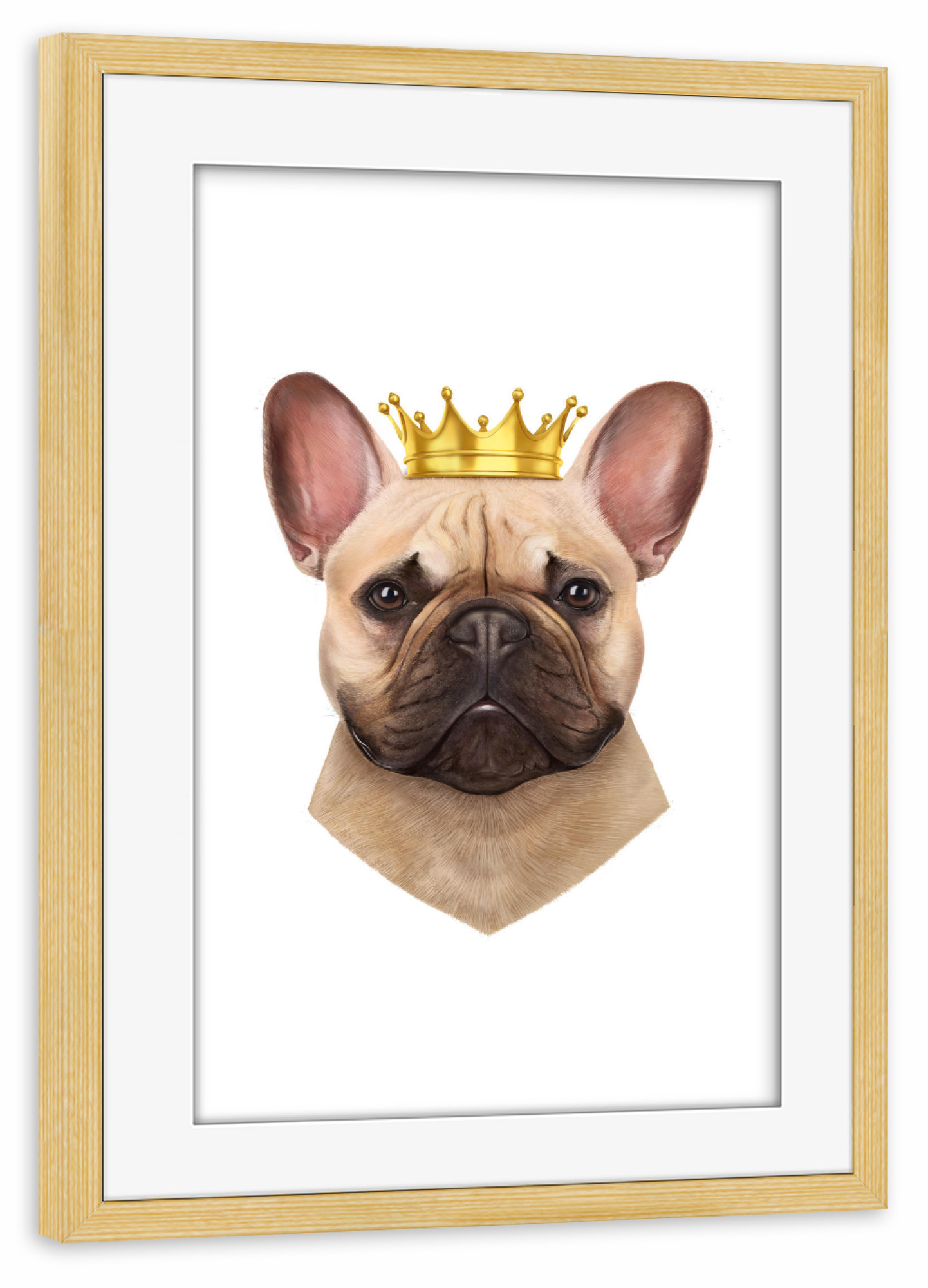 Poster mit Rahmen kiefer "French bulldog with crown" artboxONE - Natur,Tiere,Lustig - Dog,Bulldog,Hund,Bulldogge