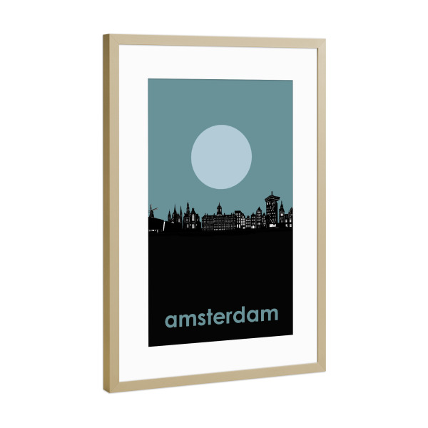 Poster mit Rahmen Gold "Amsterdam skyline minimalism" artboxONE - Städte / Amsterdam - Amsterdam,Amsterdam city skyline
