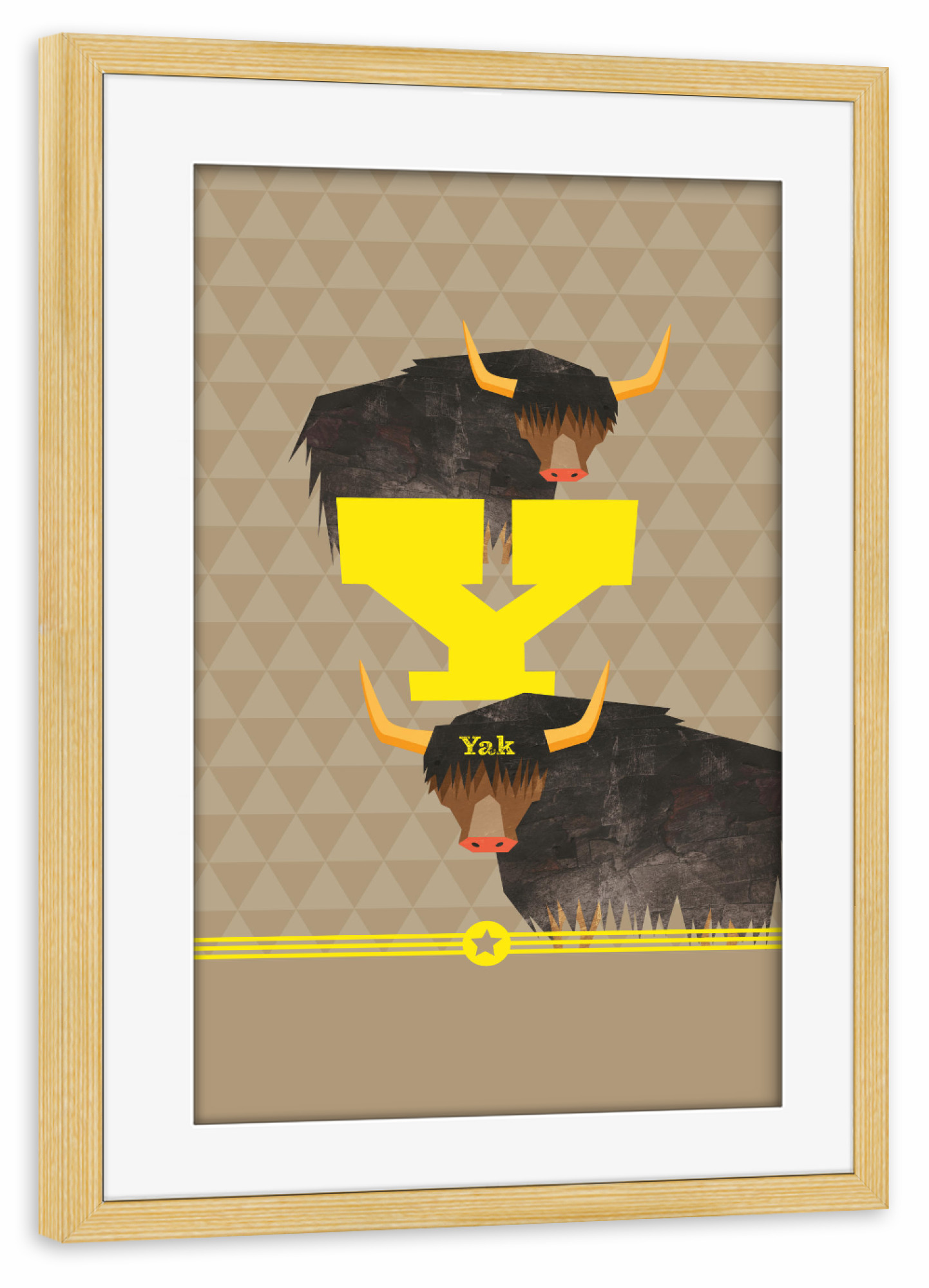 Poster mit Rahmen kiefer "Y wie Yak" artboxONE - Für Kinder,Buchstaben,Buchstaben / Y