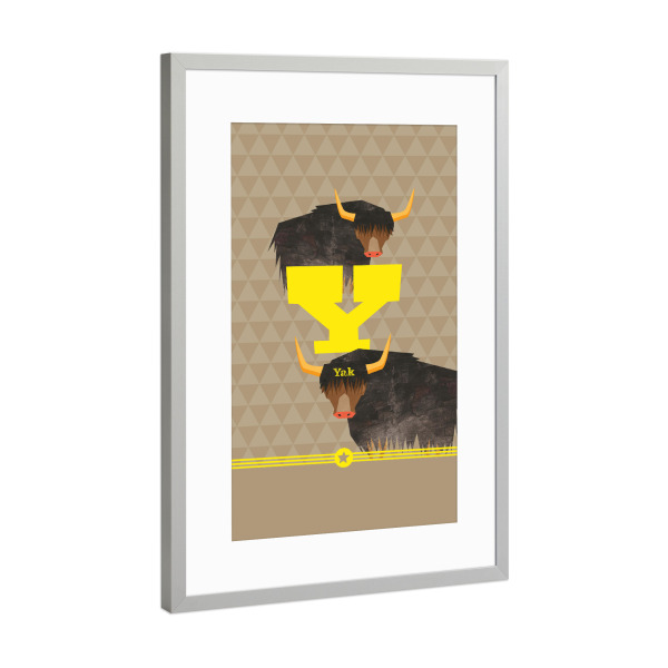 Poster mit Rahmen Silber "Y wie Yak" artboxONE - Für Kinder,Buchstaben,Buchstaben / Y