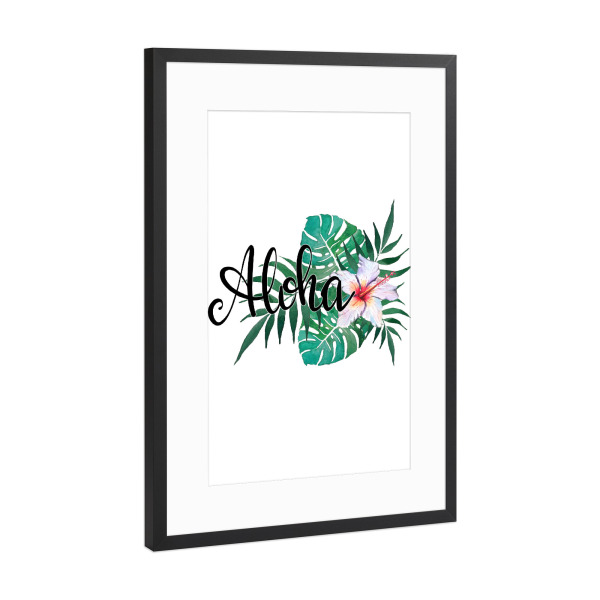 Poster mit Rahmen Schwarz (Metallic) "Aloha - floral watercolor" artboxONE - Floral - Aloha,Hand lettering,Summer,Jungle
