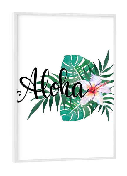 Poster mit weißem Rahmen "Aloha - floral watercolor" artboxONE - Floral - Aloha,Hand lettering,Summer,Jungle