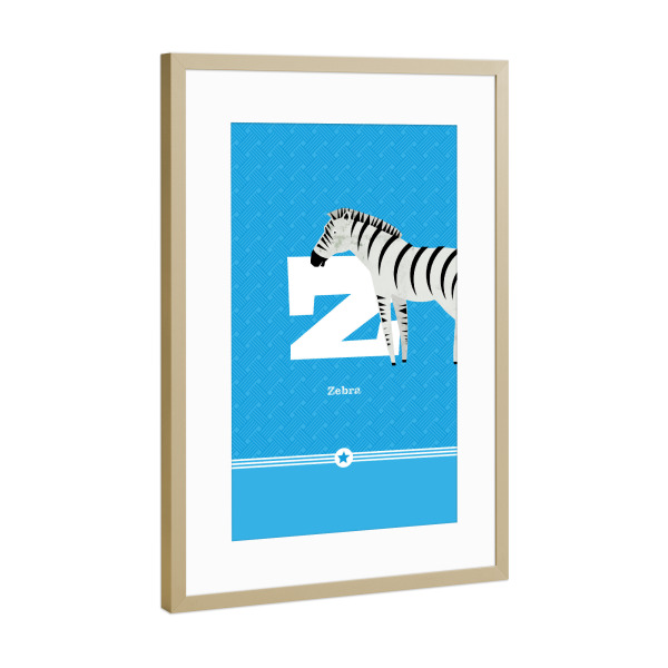 Poster mit Rahmen Gold "Z wie Zebra" artboxONE - Für Kinder,Buchstaben,Buchstaben / Z