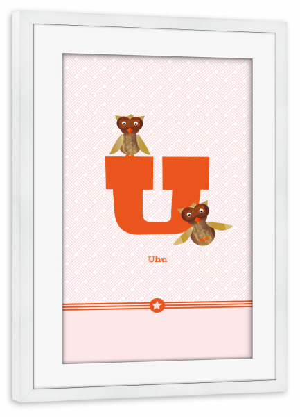 Poster mit Rahmen weiß "U wie Uhu" artboxONE - Für Kinder,Buchstaben,Buchstaben / U