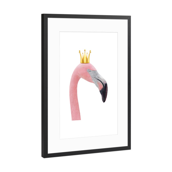 Poster mit Rahmen Schwarz (Metallic) "Queen flamingo" artboxONE - Tiere - Flamingo,Royal,Queen,Pink flamingo,Crown