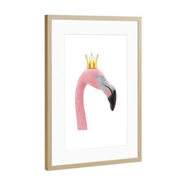 Poster mit Rahmen Gold "Queen flamingo" artboxONE - Tiere - Flamingo,Royal,Queen,Pink flamingo,Crown
