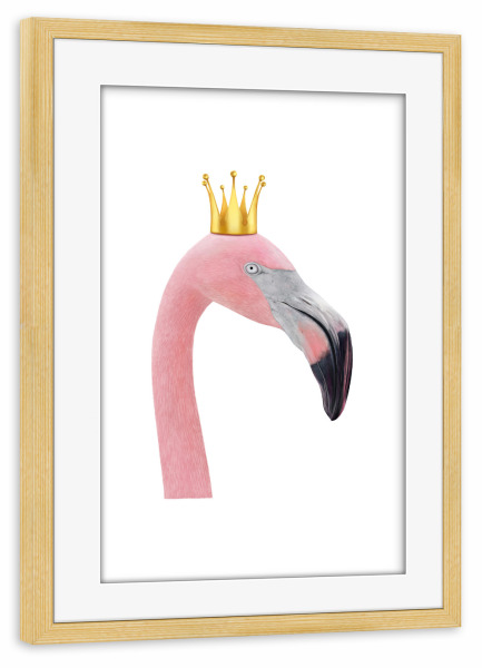 Poster mit Rahmen kiefer "Queen flamingo" artboxONE - Tiere - Flamingo,Royal,Queen,Pink flamingo,Crown