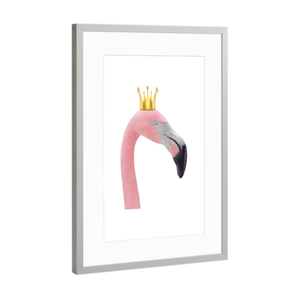 Poster mit Rahmen Silber "Queen flamingo" artboxONE - Tiere - Flamingo,Royal,Queen,Pink flamingo,Crown