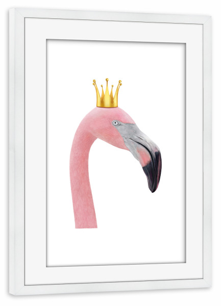 Poster mit Rahmen weiß "Queen flamingo" artboxONE - Tiere - Flamingo,Royal,Queen,Pink flamingo,Crown