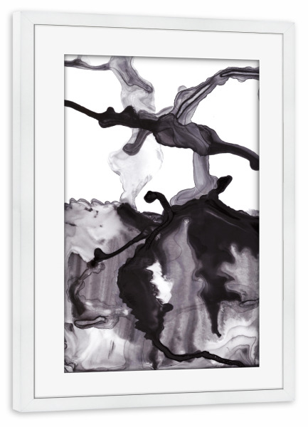 Poster mit Rahmen weiß "Float Two" artboxONE - Abstrakt,Schwarzweiß - Abstrakt,Tinte