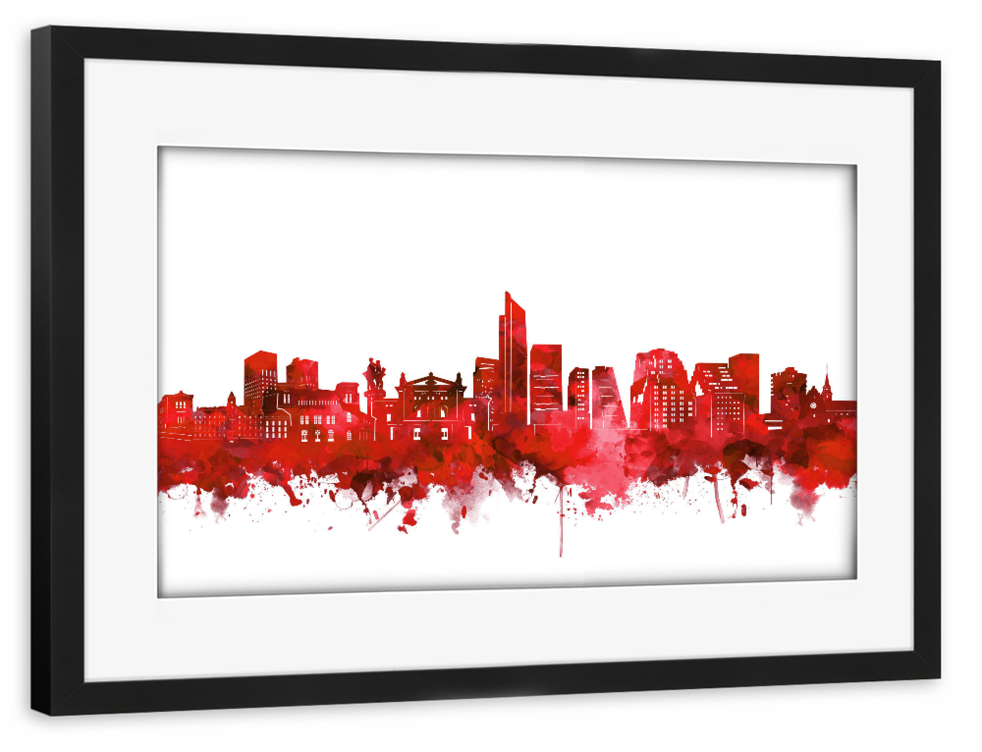 Poster mit Rahmen schwarz "Oslo skyline watercolor red" artboxONE - Städte,Architektur,Städte / Weitere - Oslo,Norwegen,Norway,Skyline