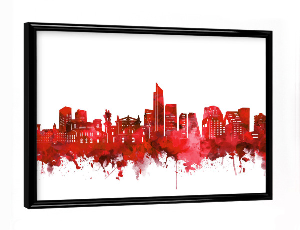 Poster mit schwarzem Rahmen "Oslo skyline watercolor red" artboxONE - Städte,Architektur,Städte / Weitere - Oslo,Norwegen,Norway,Skyline