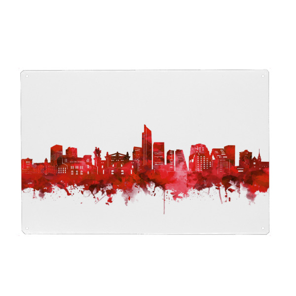 Holzbild "Oslo skyline watercolor red" artboxONE - Städte,Architektur,Städte / Weitere - Oslo,Norwegen,Norway,Skyline