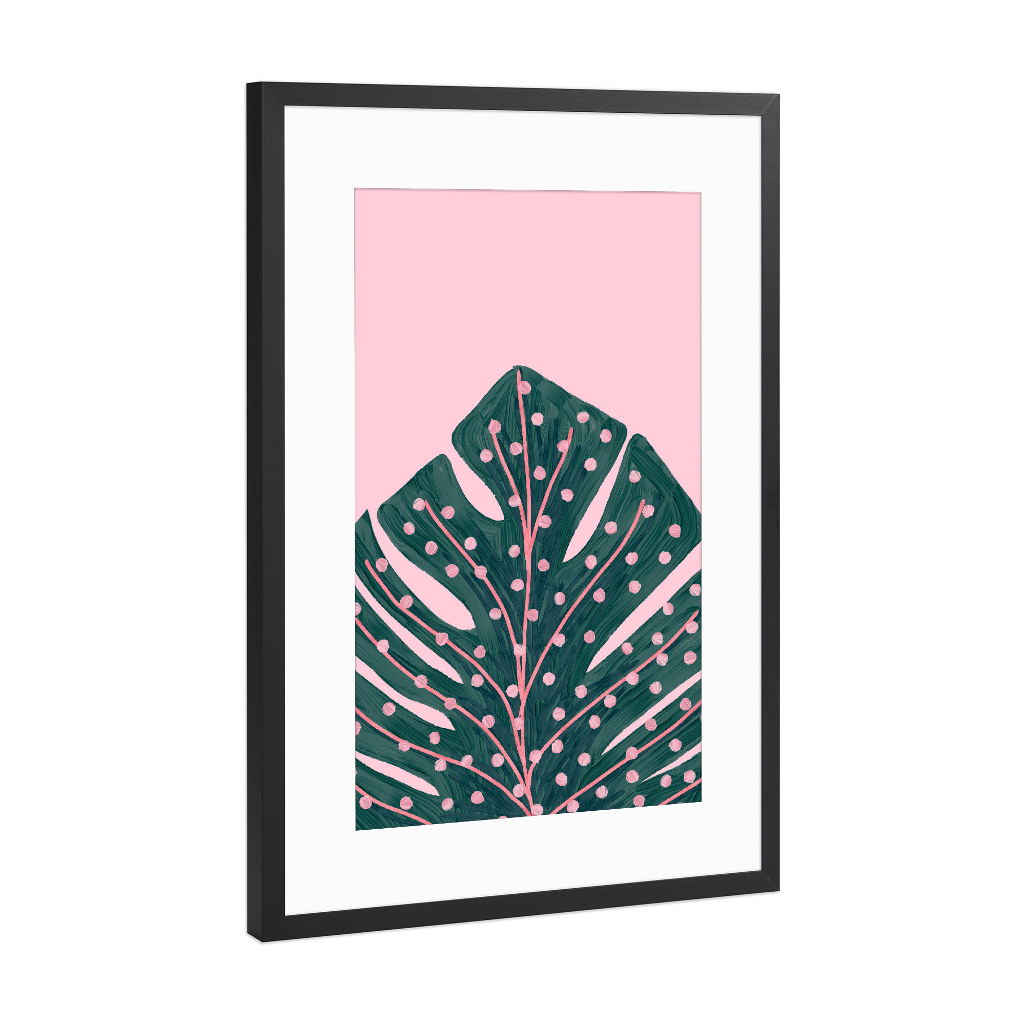 Poster mit Rahmen Schwarz (Metallic) "Polka Dots Monstera" artboxONE - Floral - Monstera,Leaf,Plant,Blatt,Pflanze