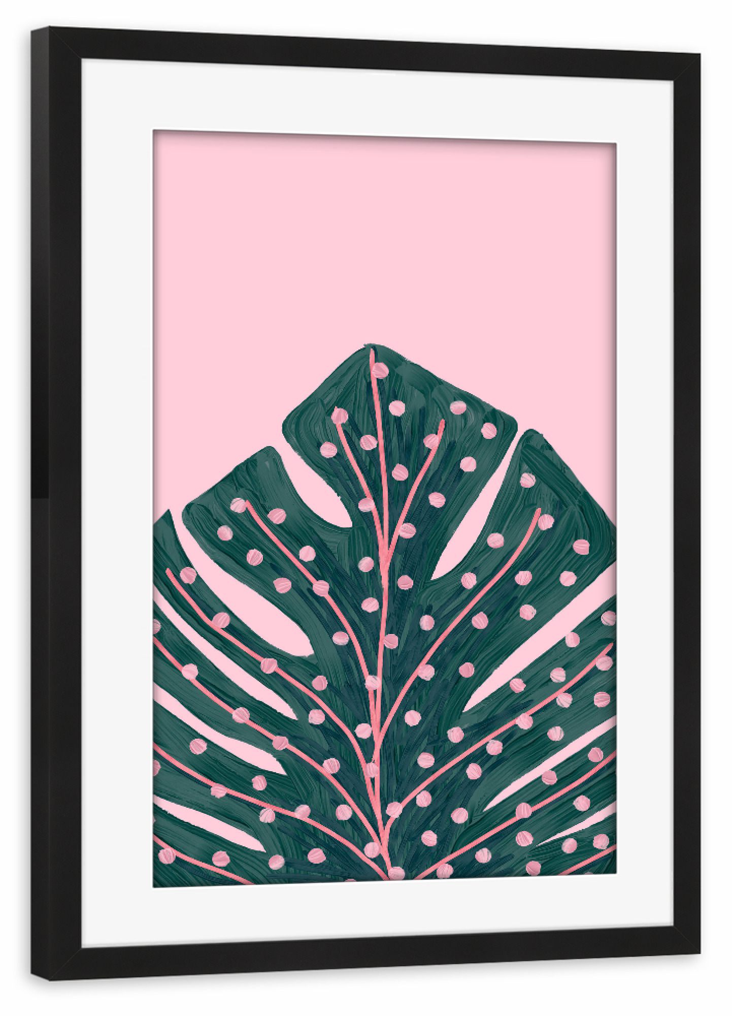 Poster mit Rahmen schwarz "Polka Dots Monstera" artboxONE - Floral - Monstera,Leaf,Plant,Blatt,Pflanze