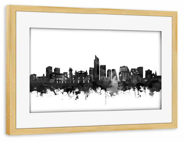 Poster mit Rahmen kiefer "Oslo skyline watercolor black" artboxONE - Städte,Schwarzweiß,Städte / Weitere - Oslo,Norwegen,Norway,Skyline