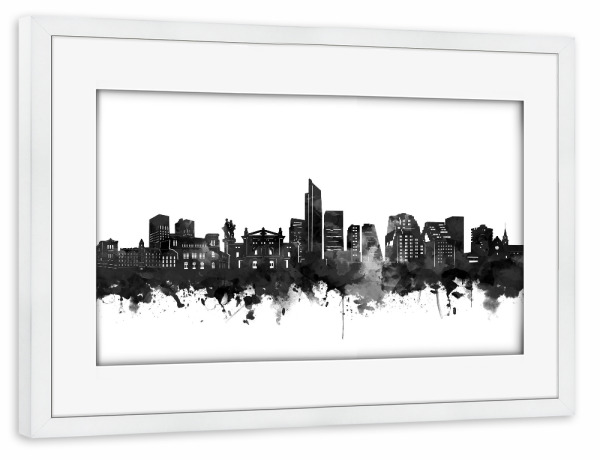 Poster mit Rahmen weiß "Oslo skyline watercolor black" artboxONE - Städte,Schwarzweiß,Städte / Weitere - Oslo,Norwegen,Norway,Skyline