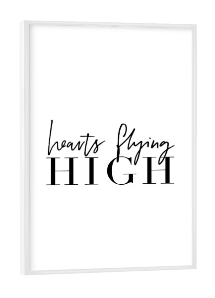 Poster mit weißem Rahmen "Hearts Flying High" artboxONE - Typografie,Schwarzweiß,Liebe - Hearts,Herz,Liebe