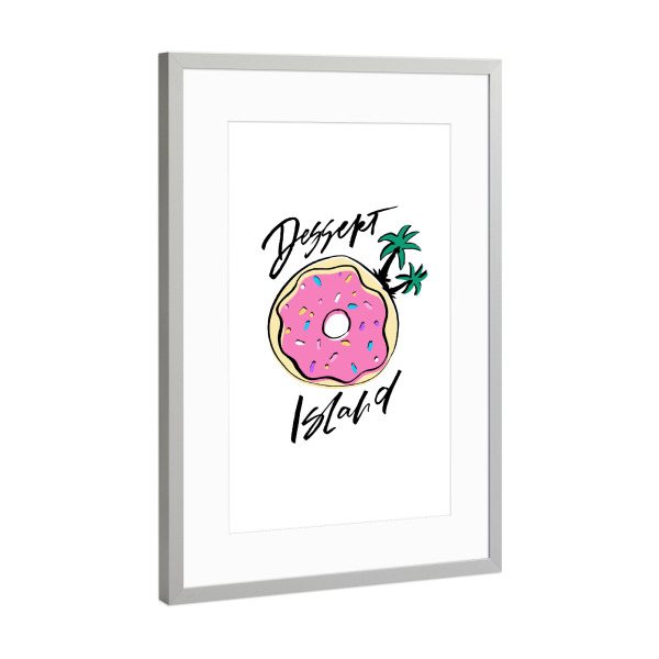 Poster mit Rahmen Silber "Dessert Island" artboxONE - Typografie,Essen & Trinken,Reise / Strand und Meer,Lustig - Dessert,Island