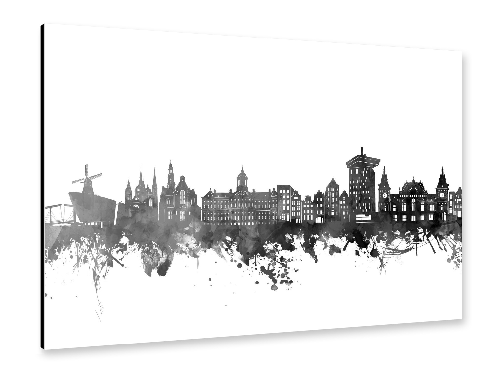 Alu-Dibond "Amsterdam skyline watercolor black" 30x20 cm artboxONE