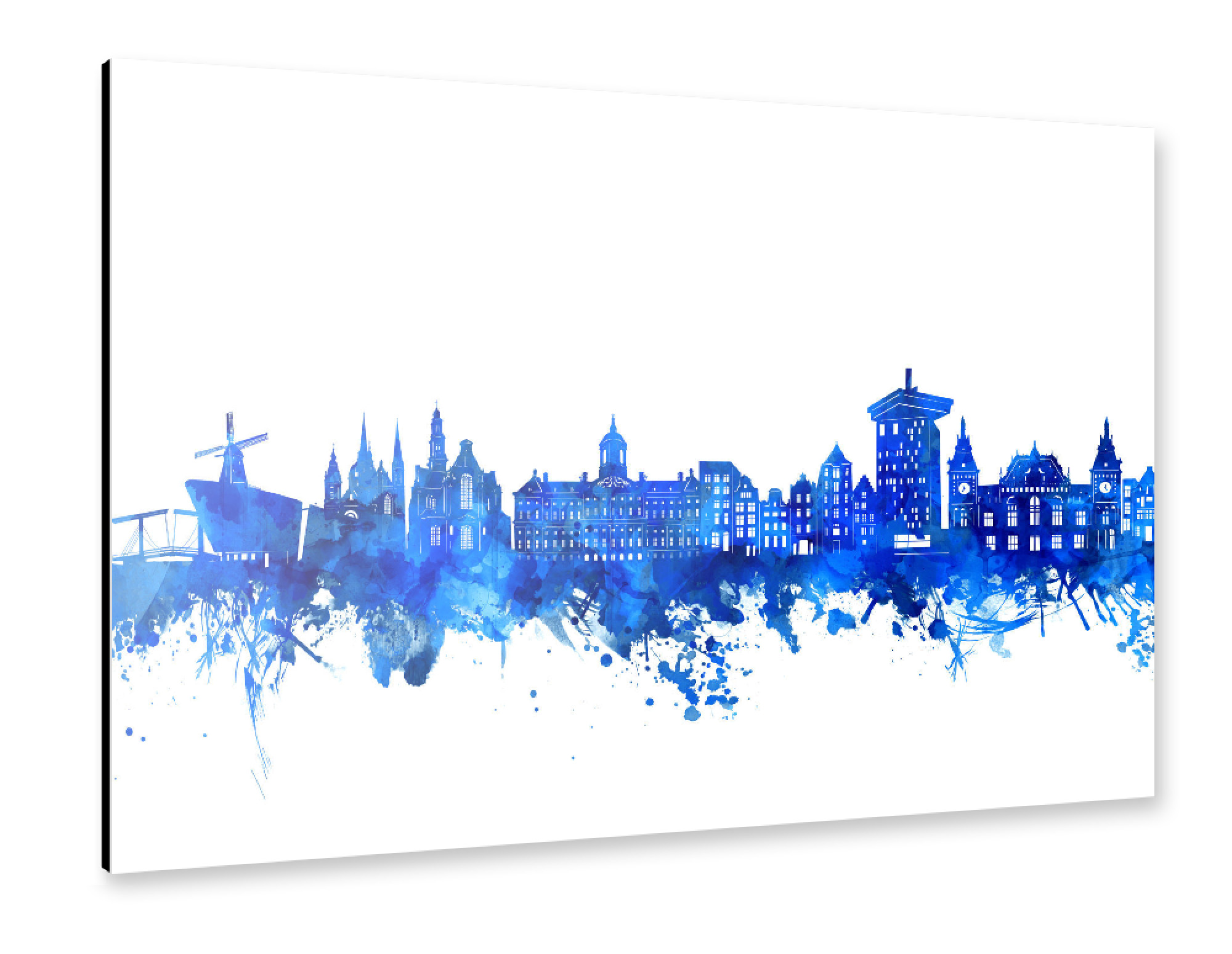 Alu-Dibond "Amsterdam skyline watercolor blue" 30x20 cm artboxONE