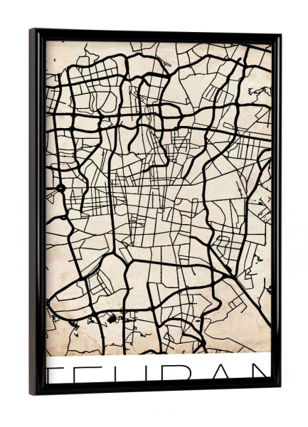 Poster mit schwarzem Rahmen "Retro Map Tehran Iran Grunge" artboxONE - Städte,Städte / Weitere,Kartografie - Retro,Map,Tehran,Iran,Vintage,Karte
