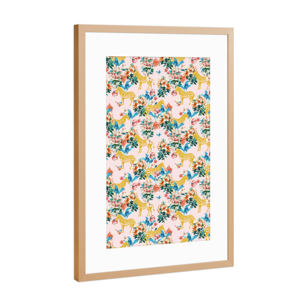 Poster mit Rahmen Kupfer "Floral and Zebras" artboxONE - Floral,Tiere - Flowers,Zebra,Blumen