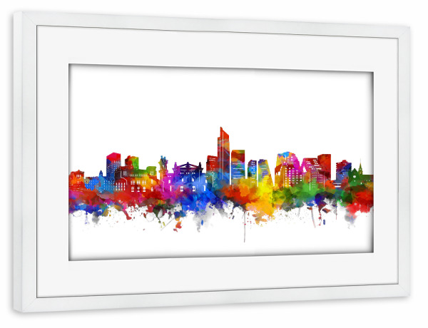 Poster mit Rahmen weiß "Oslo skyline watercolor" artboxONE - Städte,Architektur - Oslo,Skyline,Norwegen,Norway