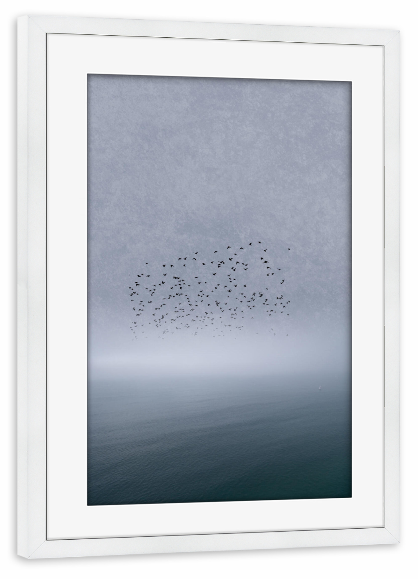 Poster mit Rahmen weiß "Moonshine Dancers" artboxONE - Abstrakt - Ozean,Meer,Vögel,Mond,Sea,Ocean,Bird,Moon