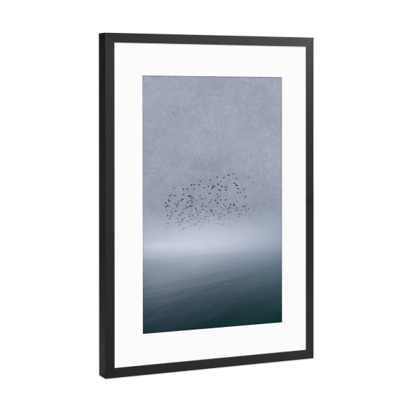Poster mit Rahmen Schwarz (Metallic) "Moonshine Dancers" artboxONE - Abstrakt - Ozean,Meer,Vögel,Mond,Sea,Ocean,Bird,Moon