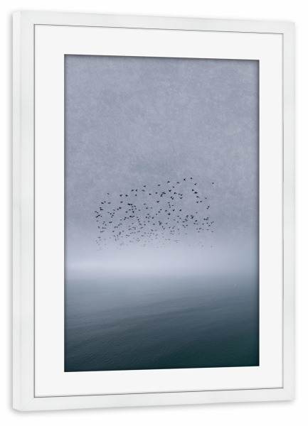 Poster mit Rahmen weiß "Moonshine Dancers" artboxONE - Abstrakt - Ozean,Meer,Vögel,Mond,Sea,Ocean,Bird,Moon
