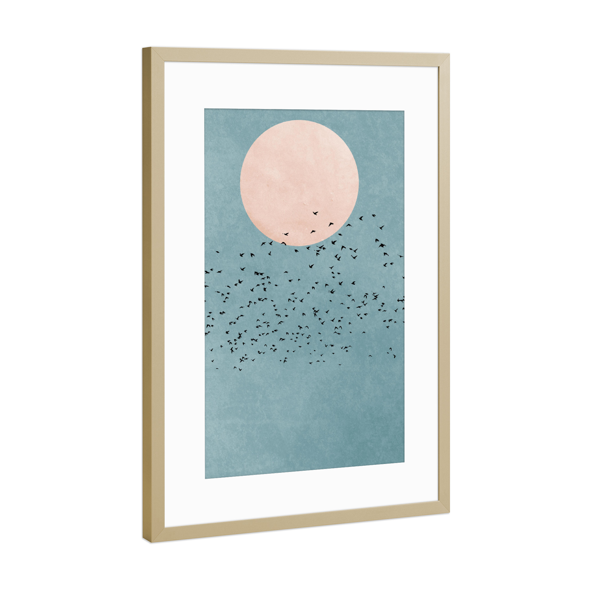 Poster mit Rahmen Gold "Fly away into the sun" artboxONE - Natur,Tiere,Abstrakt - Vogel,Bird,Sun,Sonne,Abstrakt,Fliegen