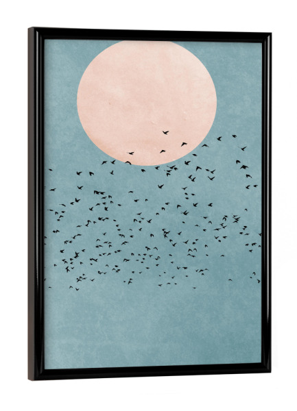 Poster mit schwarzem Rahmen "Fly away into the sun" artboxONE - Natur,Tiere,Abstrakt - Vogel,Bird,Sun,Sonne,Abstrakt,Fliegen