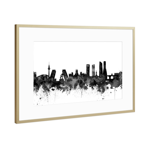 Poster mit Rahmen Gold "Madrid skyline black and white" artboxONE - Städte,Schwarzweiß,Architektur - Madrid,Skyline,Spain,Spanien