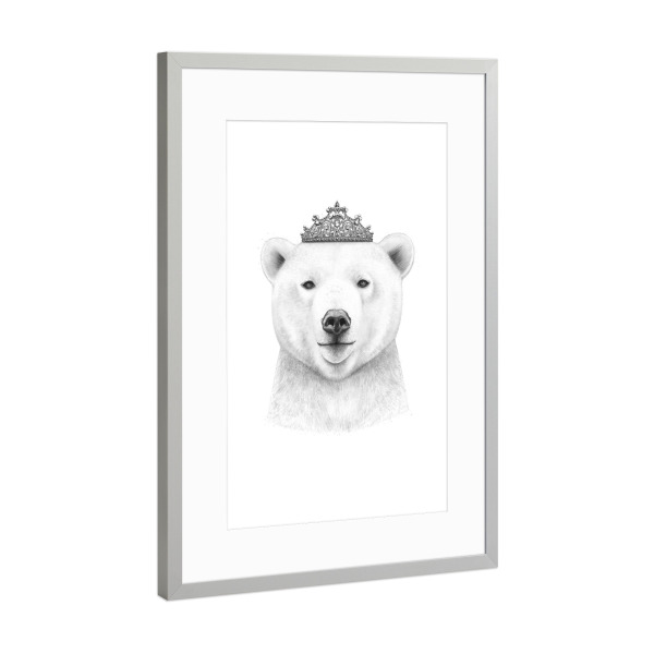 Poster mit Rahmen Silber "Queen bear" artboxONE - Tiere,Schwarzweiß - Bear,Bär,Eisbär,Polarbear,Crown,Krone,Queen