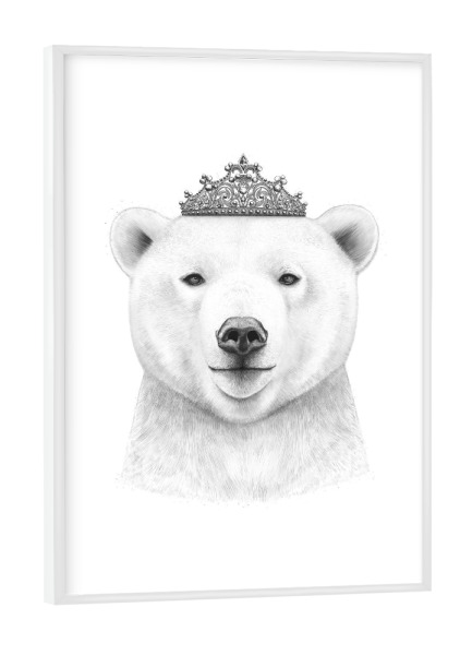 Poster mit weißem Rahmen "Queen bear" artboxONE - Tiere,Schwarzweiß - Bear,Bär,Eisbär,Polarbear,Crown,Krone,Queen