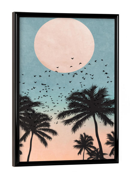 Poster mit schwarzem Rahmen "Sunrise Avenue" artboxONE - Abstrakt - Palmen,Palms,Palme,Palm,Sunset,Sonnenuntergang,Bird,Vögel