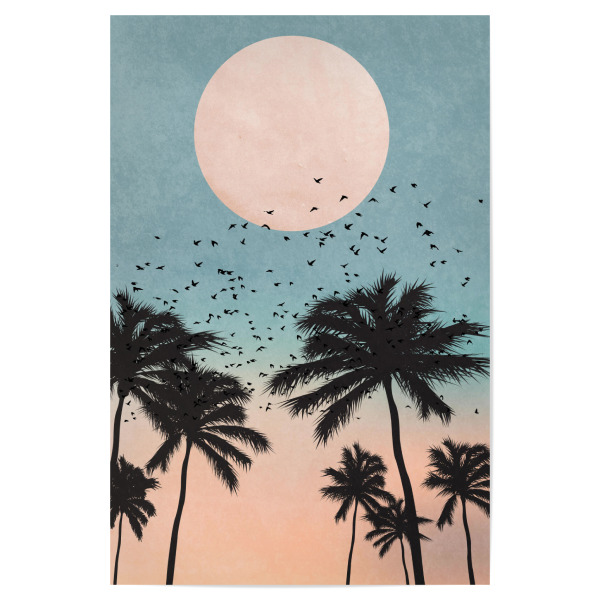 Poster 30x20 cm "Sunrise Avenue" artboxONE - Abstrakt - Palmen,Palms,Palme,Palm,Sunset,Sonnenuntergang,Bird,Vögel