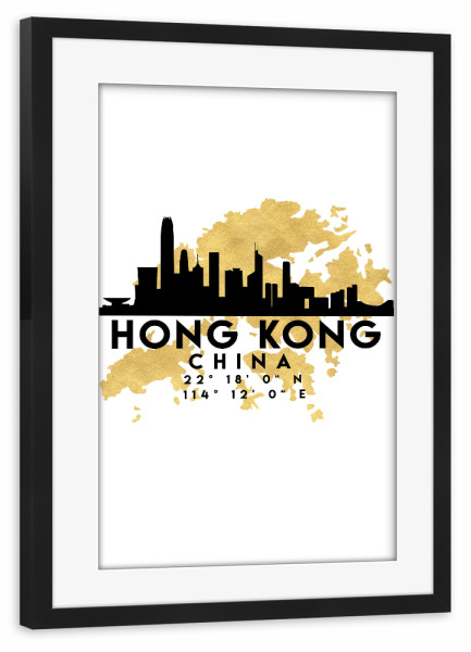Poster mit Rahmen schwarz "HONG KONG CHINA SKYLINE MAP ART" artboxONE - Städte - Hong kong,China,Skyline