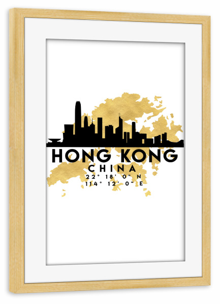 Poster mit Rahmen kiefer "HONG KONG CHINA SKYLINE MAP ART" artboxONE - Städte - Hong kong,China,Skyline