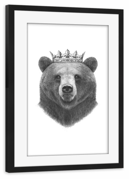Poster mit Rahmen schwarz "King bear" artboxONE - Tiere,Schwarzweiß - Bear,Bär,Krone,King
