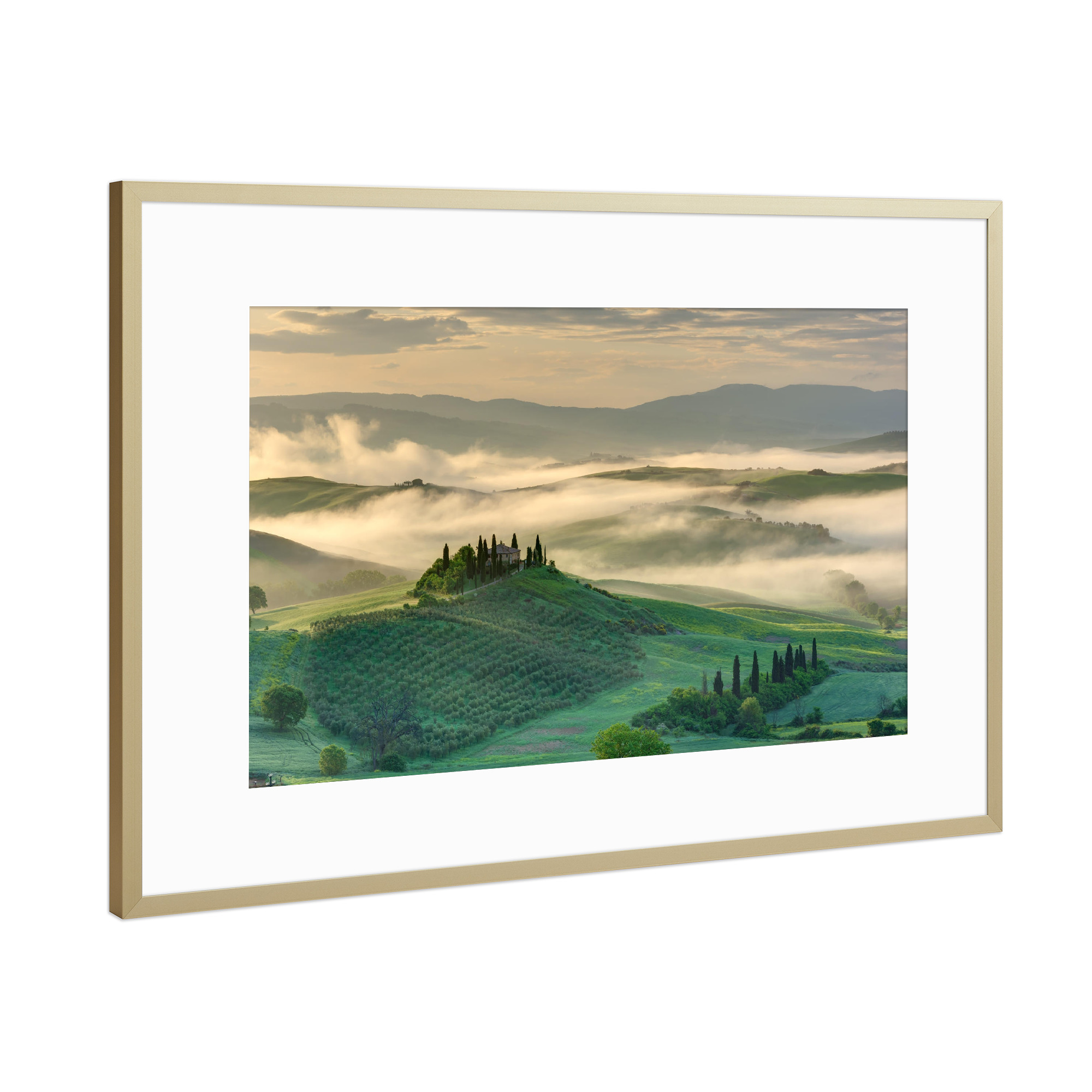 Poster mit Rahmen Gold "Morgennebel in der Toskana" artboxONE - Natur,Reise - Toskana,Italien,Toscana,Italy
