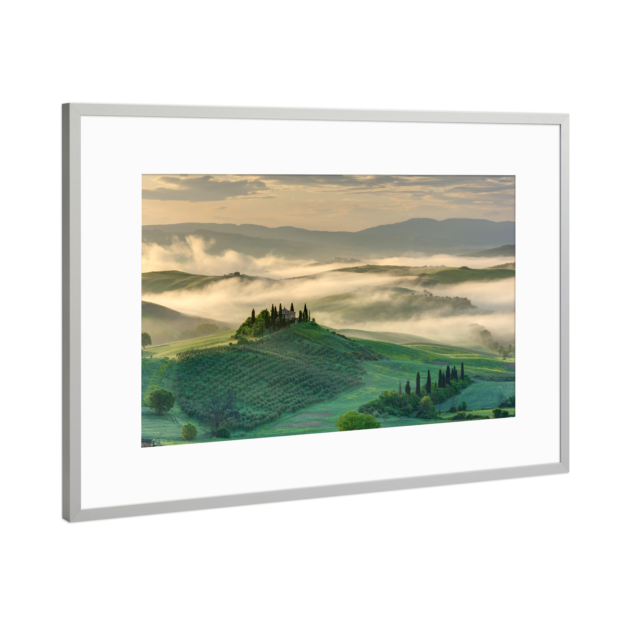 Poster mit Rahmen Silber "Morgennebel in der Toskana" artboxONE - Natur,Reise - Toskana,Italien,Toscana,Italy