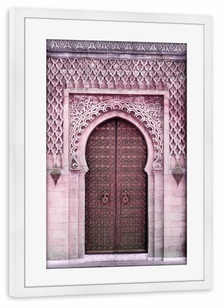 Poster mit Rahmen weiß "Royal Entrance pink" artboxONE - Reise,Architektur - Oriental,Mosque,Moschee,Entrance,Eingang,Door,Tür