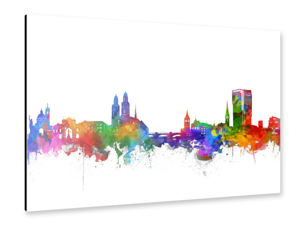 Alu-Dibond "Zurich city skyline watercolor" 30x20 cm artboxONE